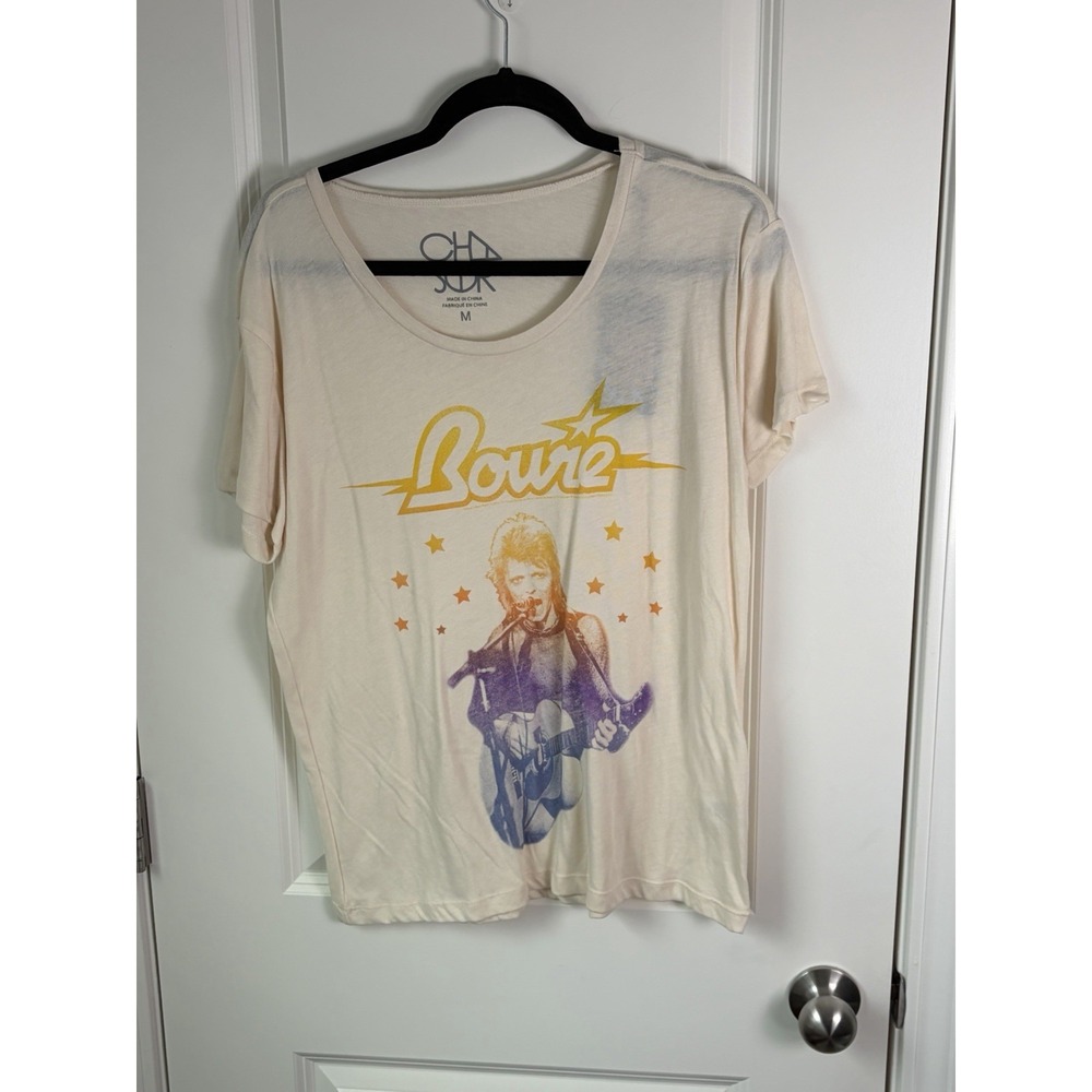 Chaser Crop Top Girls Cream Off-White Oversized Rock N Roll Shirt, Size Medium